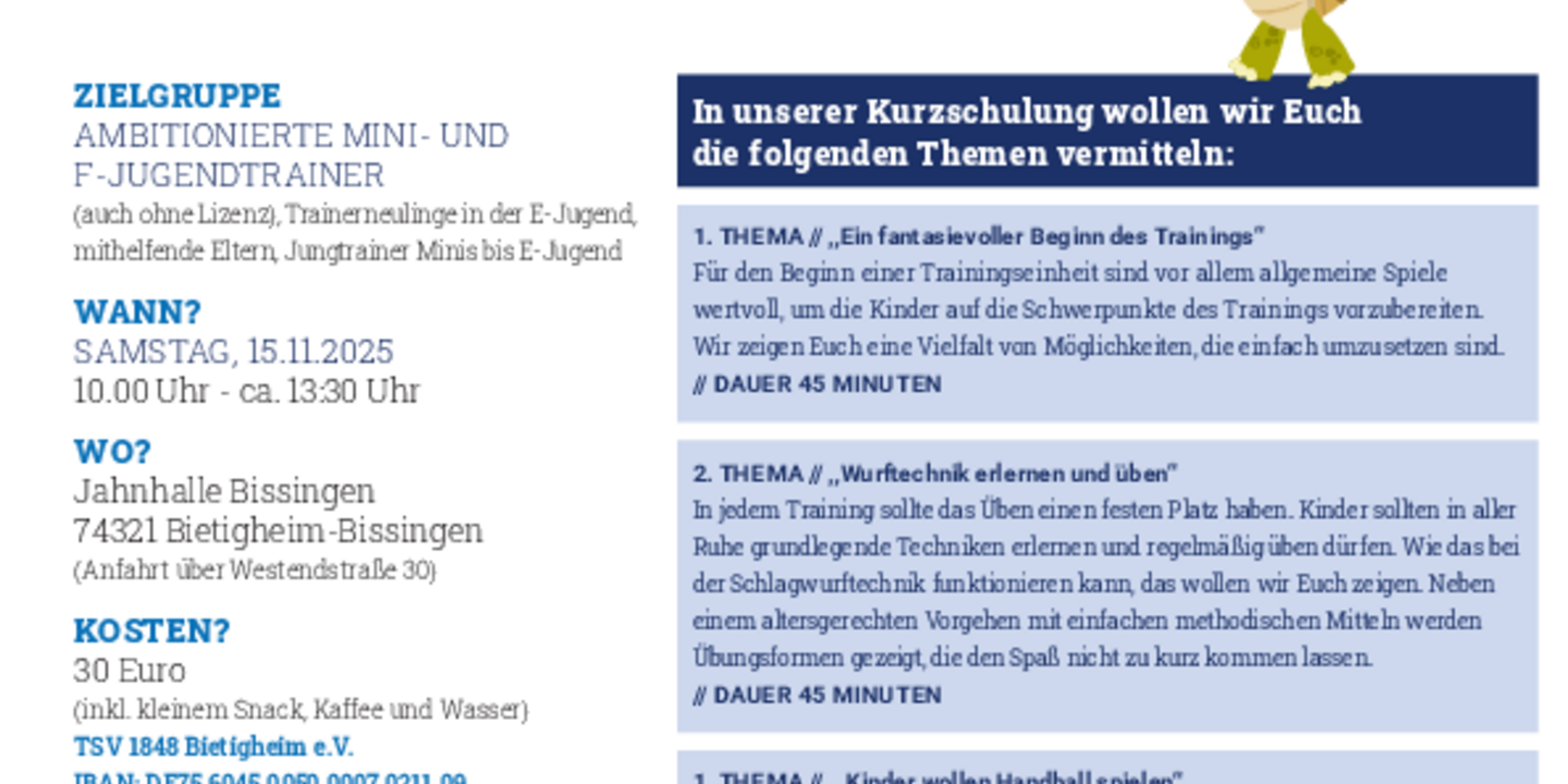 Kinderhandballtrainer Kurzschulung 2025 des TSV 1848 Bietigheim
